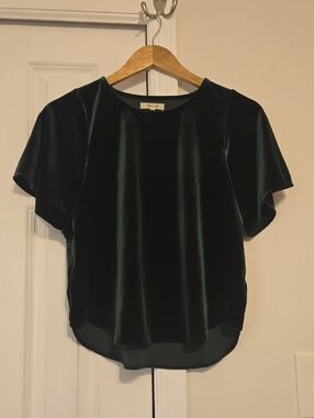 Velvet Short Sleeve Top - Dark Green